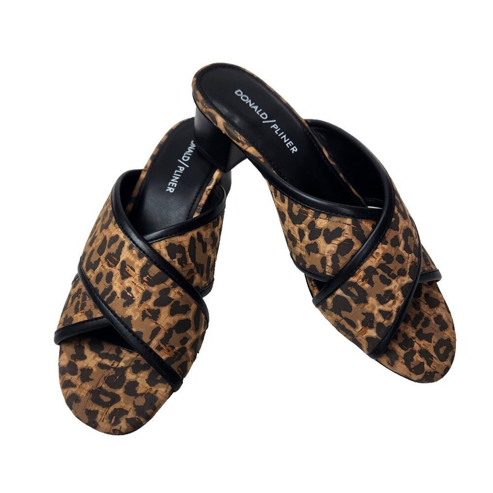 Donald Pliner Mally Mule Slide‎ Womens 7 M Brown Black Leopard Cork Block Heel